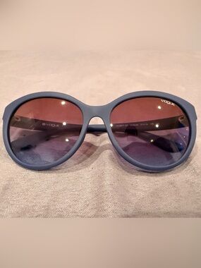 Vogue Women's Matte Blue Frame Sunglasses with Purple-Tinted Lenses